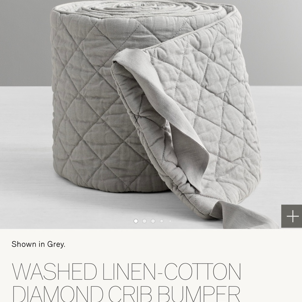 Restoration Hardware- WASHED LINEN-COTTON DIAMOND CRIB BUMPER, GREY